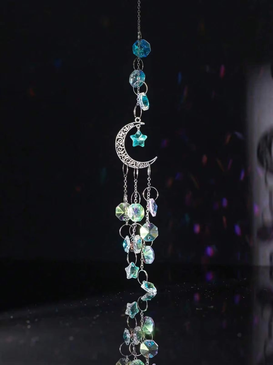 1pc/2pcs Sunlight Catcher Crystal Moon & Five-Pointed Star Pendant, Lighting Accessory, Garden Crystal Decor, Silver/Gold