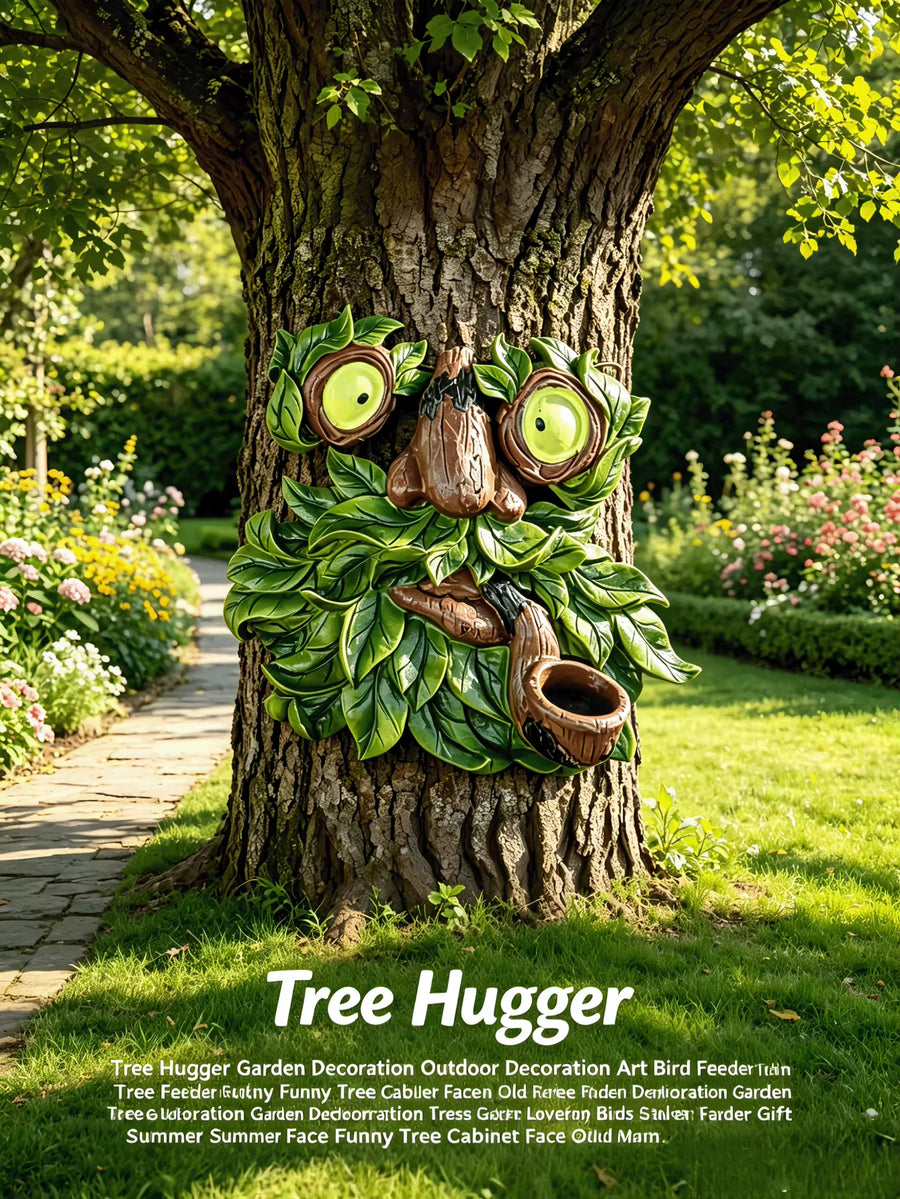 Funny Tree Face Decor Outdoor, Resin Tree Hugger Bird Feeder, Garden Sculpture Statue For Yard Lawn, Whimsical Fairy Garden Ornament Gift For Bird Lovers, Spring Summer Patio Decor