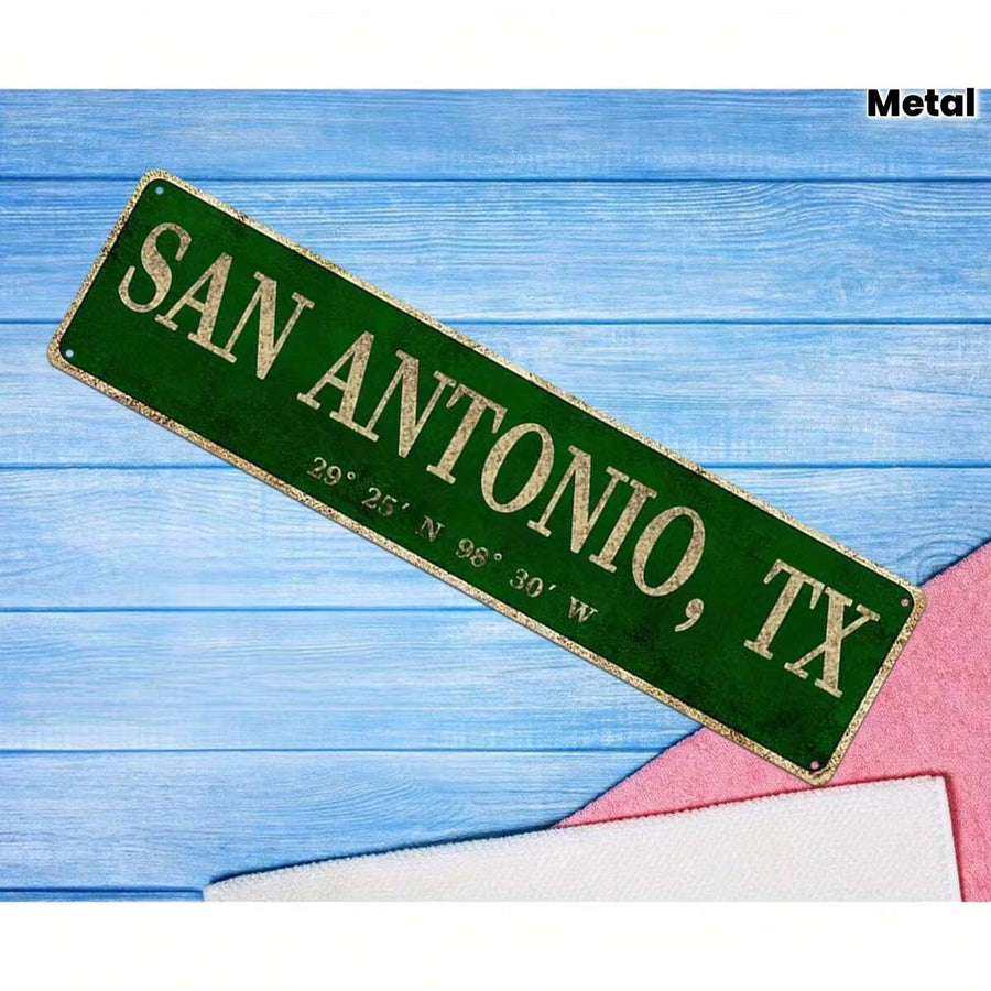 1pc Vintage San Antonio TX Metal Sign - Retro Wall Art Suitable For Home, Bar, Cafe, Party Decor - Waterproof & Dustproof English Text Sign With San Antonio TX Landmark - 4x16in